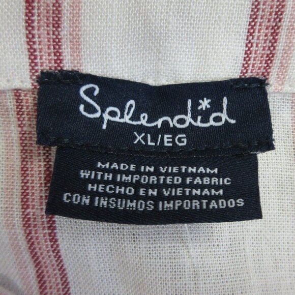 SPLENDID Linen Blend Blouse Womens XL Yoked Red White Strip V Neck Top Shirt NWT - Picture 5 of 12